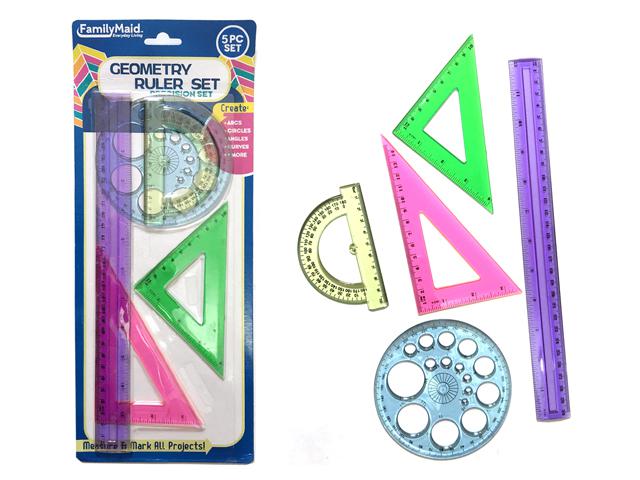 GEOMETRY RULER 5PC /SET BLUE,PINK CLR