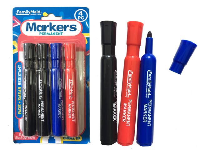 PERMANENT MARKERS 4PC 3 CLR BLK BLU RED