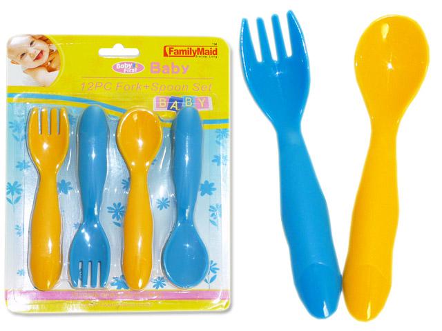 BABY FORK+SPOON 12PCS;BLUE,YELLOW 24733