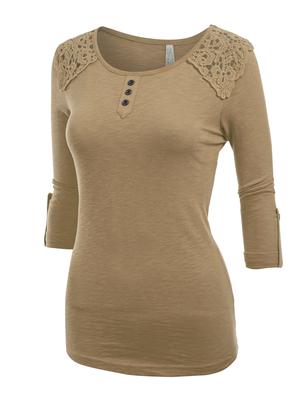 3/4 Sleeve Crochet Lace Detail Top ∙