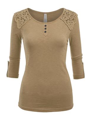 3/4 Sleeve Crochet Lace Detail Top ∙