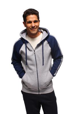 Contrast Raglan Sleeve With Stripes Zipper Hoodies