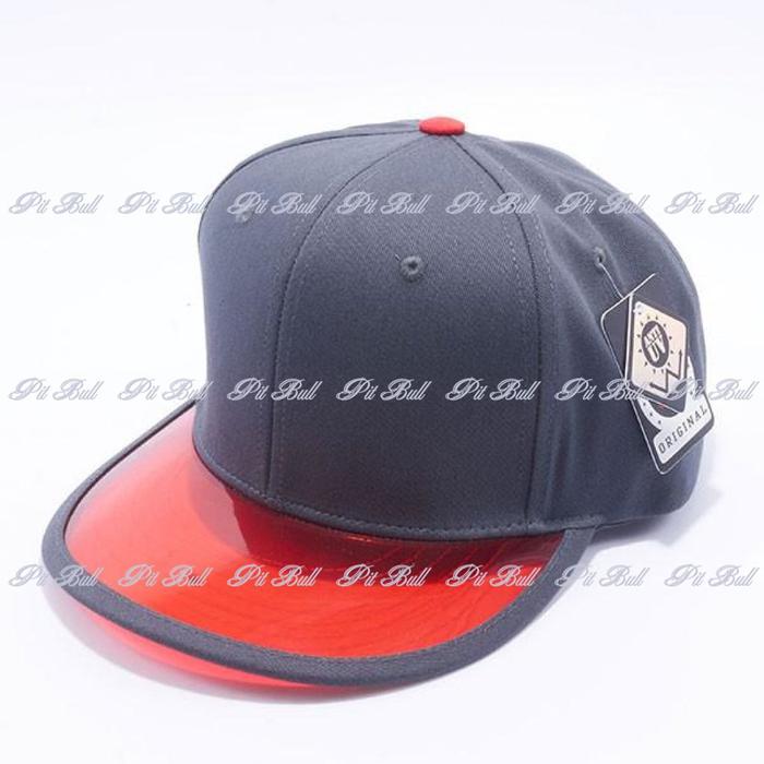 Pit Bull Anti UV Transparency Visor Snapback Hats Wholesale [Charcoal/Red]