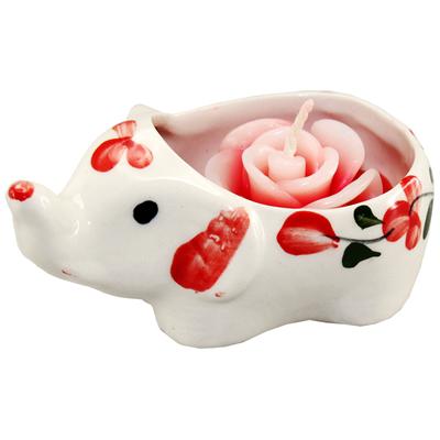 Ceramic Elephant with Rose Candle Asst Dz