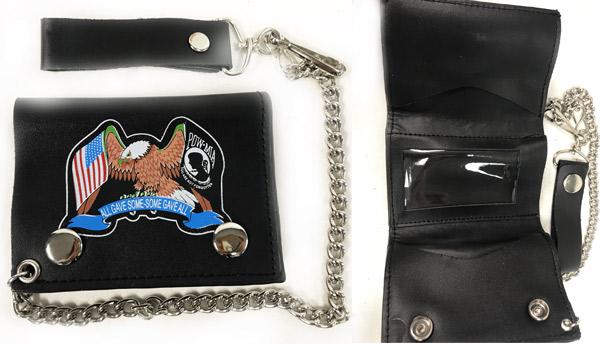 Wholesale Leather Trifold wallet with POW MIA All Gave Some