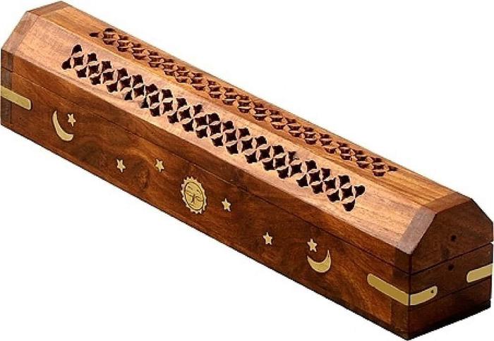 Coffin Ash Catcher Incense Stick & Cone Holder [Brown – 11″]
