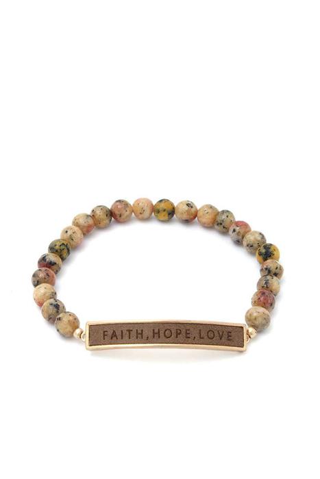 FAITH HOPE LOVE CURVED PLATE BEAD BRACELET