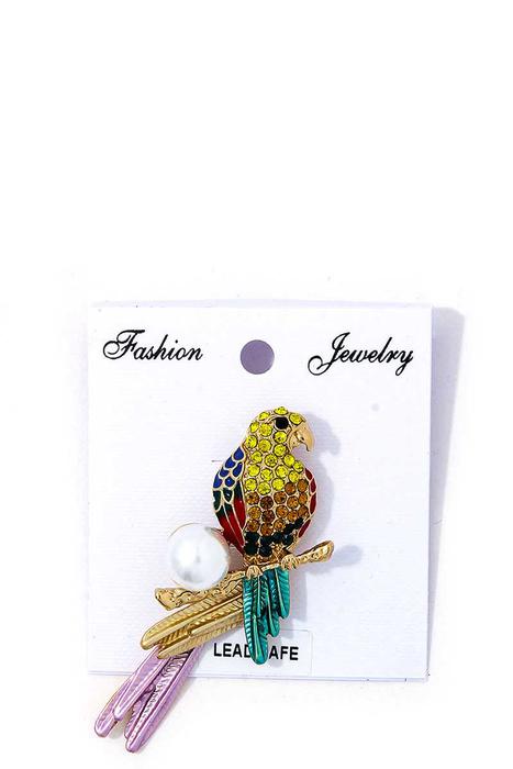 DESIGNER MULTI RHINESTONE EAGLE AND PEARL BROOCH