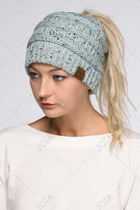 RIBBED CONFETTI KNIT BEANIE TAIL CC HAT