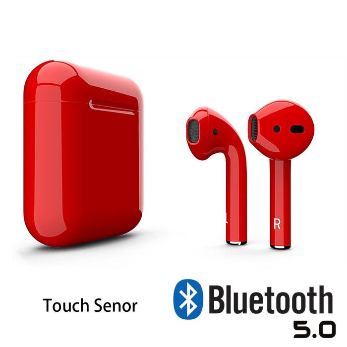 Wholesale Bluetooth 5.0 True Wireless Touch Sensor Earbuds Pods Style Headset Pair Set with Portable Charger (Red)