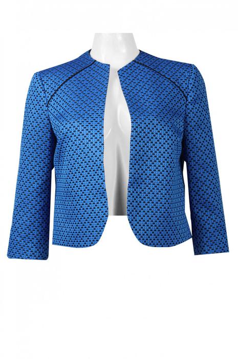 Evan Picone Crew Neck Long Sleeve Piping Detail Twill Jacket