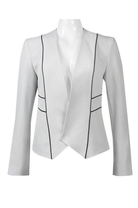 Evan Picone Piping Detail Long Sleeve Crepe Jacket