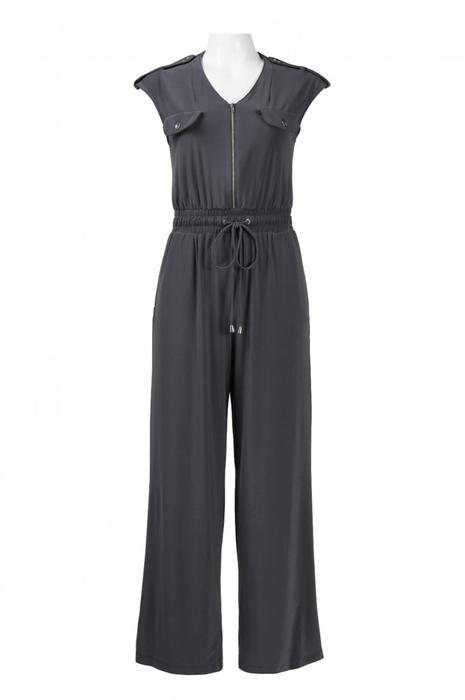 Trendmakers Front Zipper Flap Detail Drawstring Waist Jersey Jumpsuit