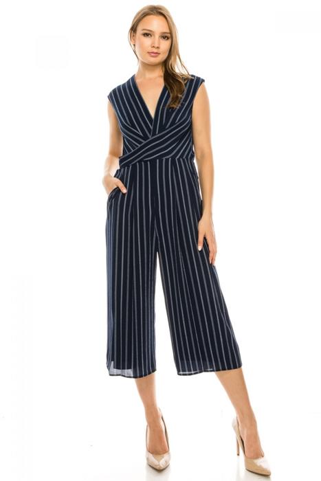 Maggy London Striped Cap Sleeve Surplice V Neck Jumpsuit