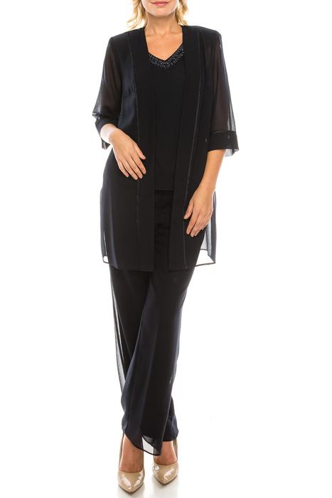 Les Bos Dark Navy Crepe Chiffon 3 Pant Suit