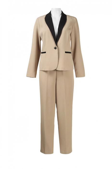 Perceptions Long Sleeve Collared Buttoned Stretch Crepe Pants Set