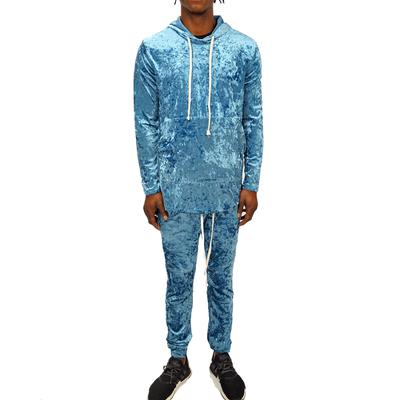 CRUSHED VELOUR JOGGER SET - BABY BLUE