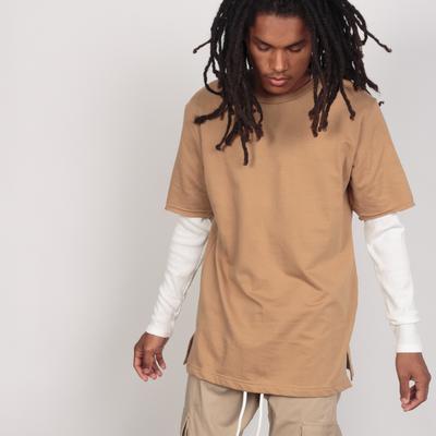 THERMAL SLEEVE FRENCH TERRY TEE - MOCHA
