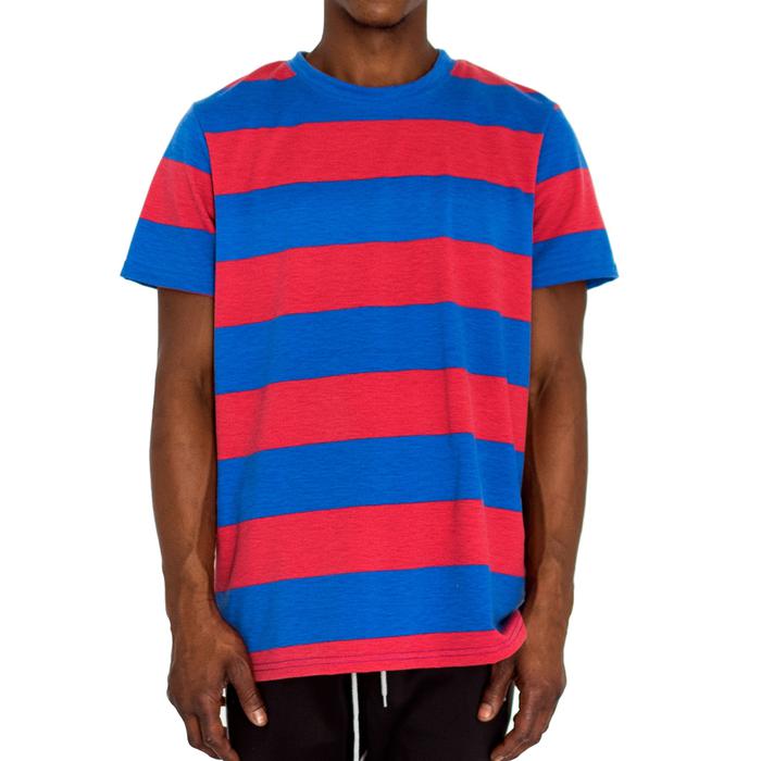 RUGBY STRIPED TERRY TEE - RED/ROYAL