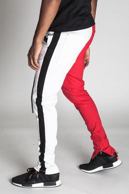 TWO-TONE ANKLE ZIP TWILL PANT - WHITE/RED