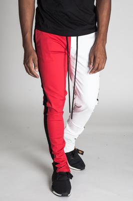 TWO-TONE ANKLE ZIP TWILL PANT - WHITE/RED
