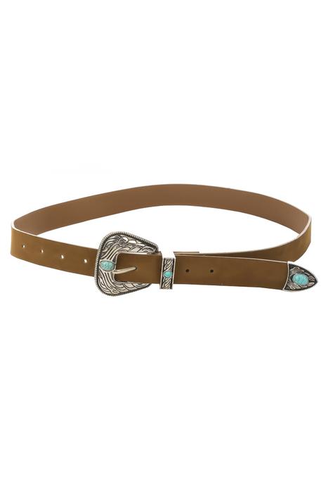 Faux Leather Embroidered Buckle Belt