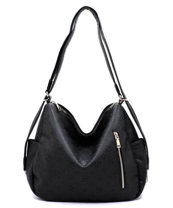 Embossed Monogram Convertible Shoulder Bag Backpack CE2737 BLACK