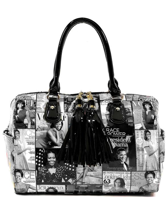 Magazine Cover Collage Boston Bag Satchel OA2660 BLACK
