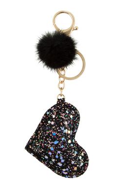 Glitter Heart with POMPOM Keychain