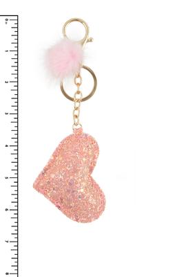 Glitter Heart with POMPOM Keychain