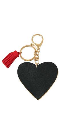 Beads and Rhinestone Decorated Heart Shape Keychain with Tassel