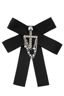Cross with Layered Chain Bow Brooch