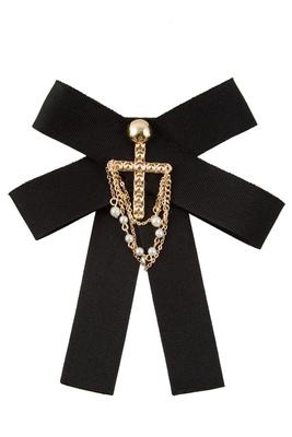 Cross with Layered Chain Bow Brooch