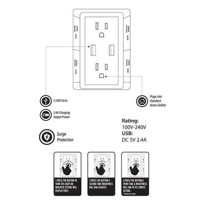 6 Port AC & 2 USB Swiviling Charging Station with Light