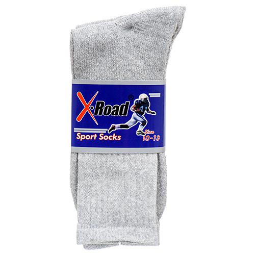 SPORT SOCKS MEN,2 PAIR CREW ALL GRAY 10-13