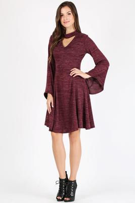 Solid short dress with vneck keyhole