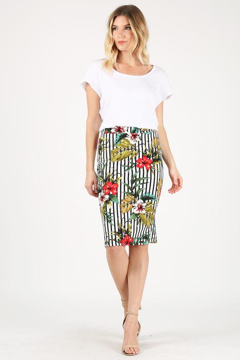 Floral stripe high waist knee-length