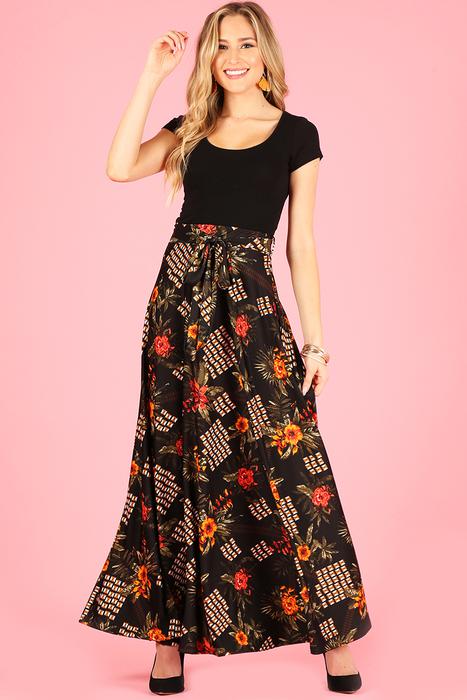 High waist maxi skirt with tie