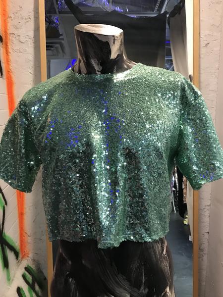 GREEN SEQUIN CROP TOP