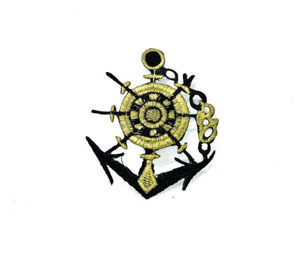 2 1/2" x 3" Black and Gold Anchor with Rope Embroidered Iron-On Patch