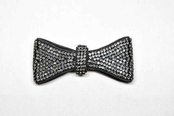 1 1/2"x 3 1/4" Metallic Gunmetal Rhinestone Bow