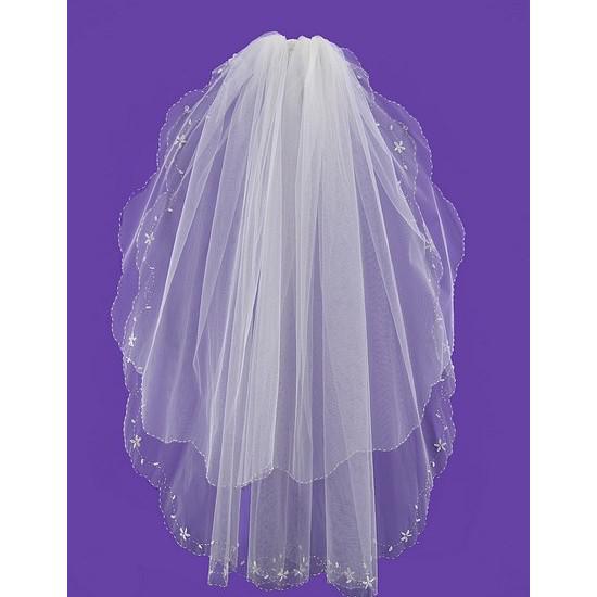 Flower Pearl Veil with Beaded Edge