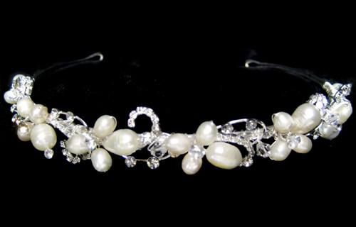 Crystal Scroll Design Headband with Simulated Pearls