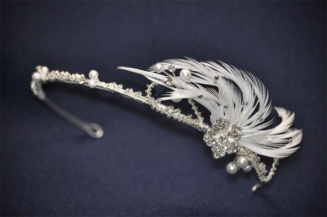 Tiara Headpiece with Feather Sprays Style