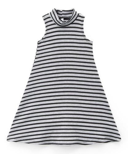 Black & Gray Stripe Mock Neck Dress
