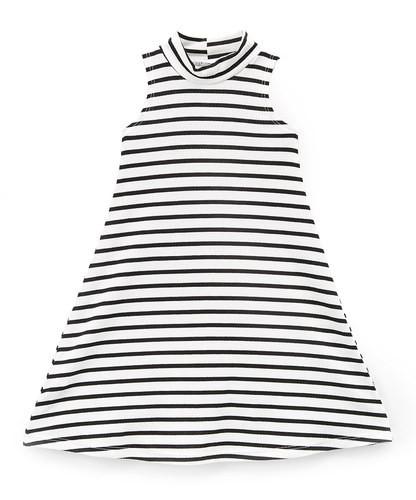 White & Black Stripe Mock Neck Dress