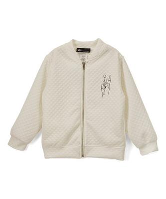 'Goodbye' Off White Quilted Bomber Jacket