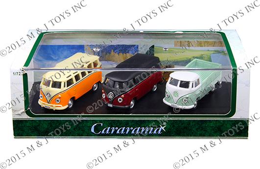 CARARAMA 1:72 VOLKSWAGEN SAMBA VAN, BUS, AND T1 PICKUP W/ ACRYLIC CASE