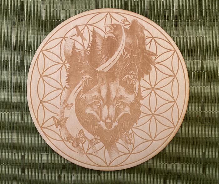 Fox Raven Flower of Life Crystal Grid  - Wall Art~4