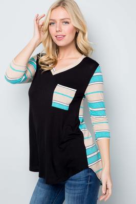 Stripe Color Block V-neck Tunic